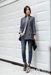网红灰色短款西装搭配